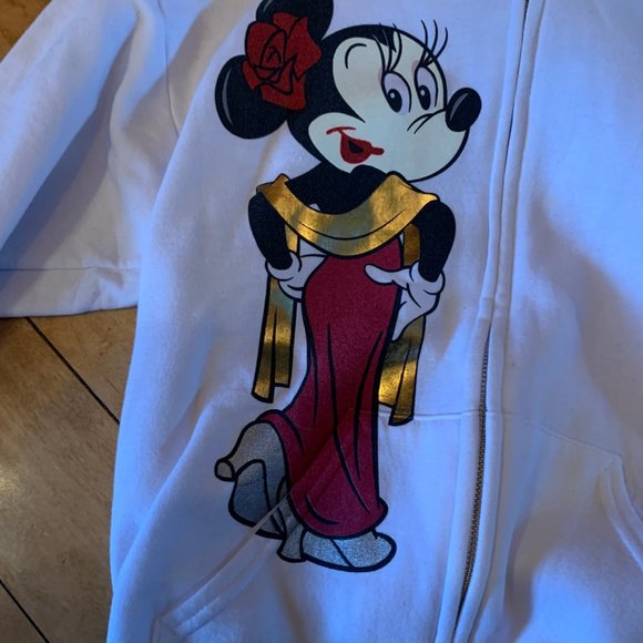 DISNEY PARKS HOLLYWOOD STUDIO White Minnie ZipUp Hoodie Size Small Like New - Picture 4 of 6